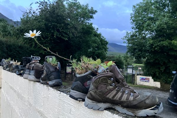 Das Wanderglück steckt in den Beinen. Hier haben viele Wanderschuhe eine neue Verwendung gefunden. Das Wanderglück steckt in den Beinen. Hier haben viele Wanderschuhe eine neue Verwendung gefunden.