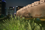 Historische Stadtmauer im nächtlichen Namsan Park.
