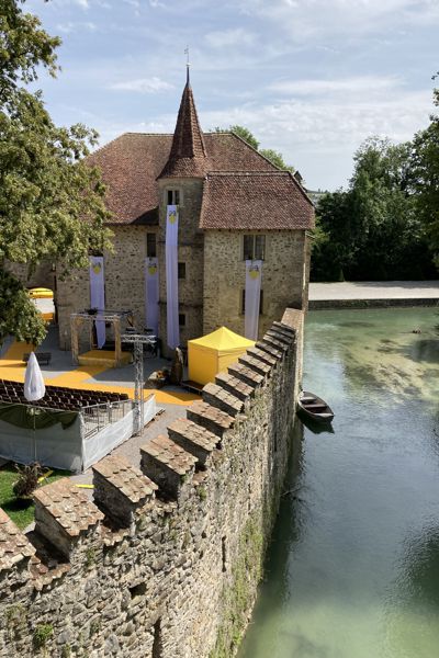 Burgmauer und Graben um das Wasserschloss Hallwyl. Burgmauer und Graben um das Wasserschloss Hallwyl.